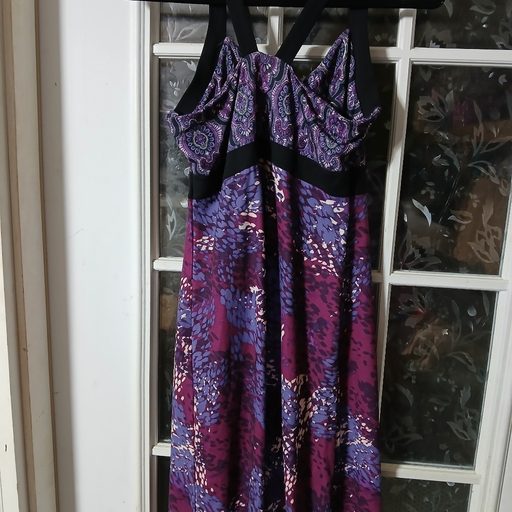 Prana Dress Women's Size Medium Black Purple Active Floral Shelf Bra Racerback - Picture 11 of 12